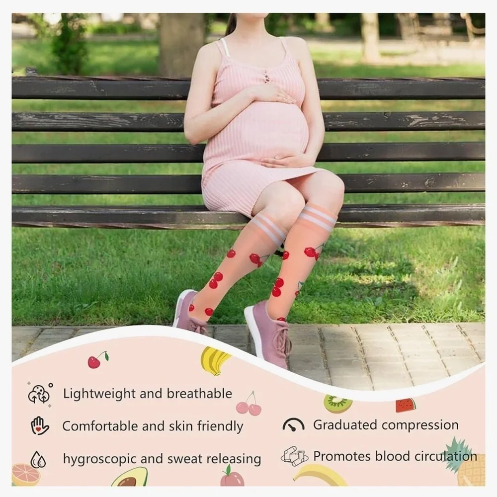 Colorful Compression Socks, 20-30mmHg compression (1 pair), Fresh Fruit Designs
